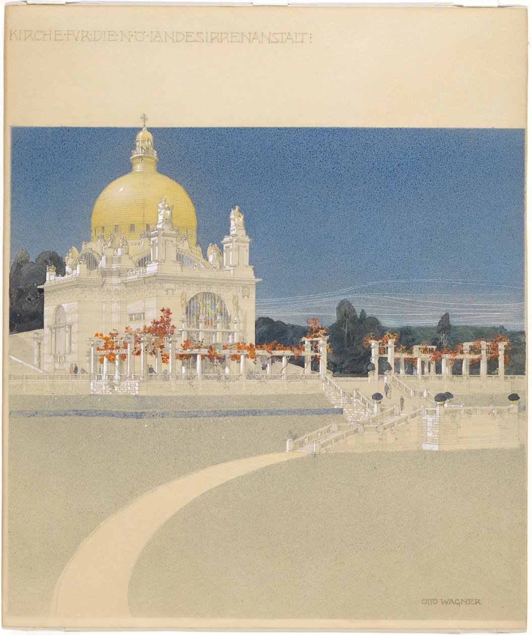 S:t Leopolds kyrka på Steinhof, tävlingsprojekt, perspektiv av Otto Wagner