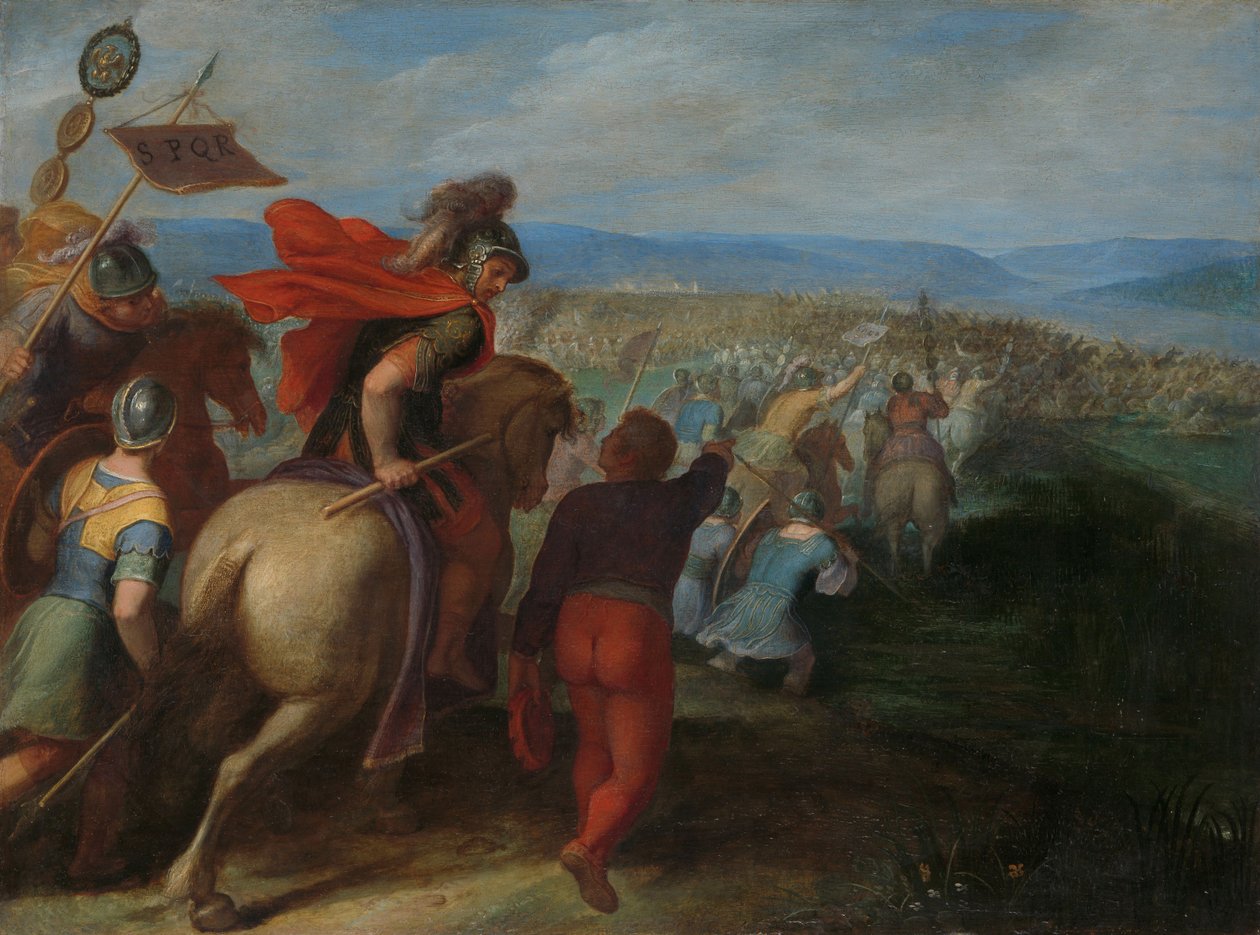 Romarna övermannar nästan Julius Civilis armé genom en batavers förräderi av Otto van (1556 1629) Veen