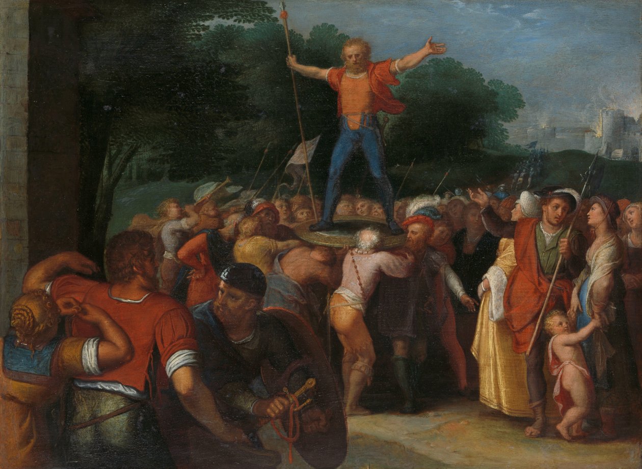 Brinno upphöjd på skölden Brinio är utsedd till Chief of the Caninifates (Brinio Raised on the Shield) en av en serie om tolv om batavernas uppror mot romarna av Otto van Veen