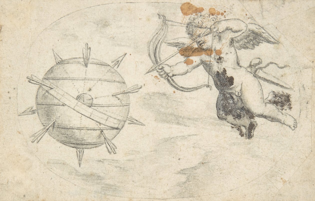 Cupid skjuter pilar på World Globe, 1608 eller strax innan . av Otto van Veen.