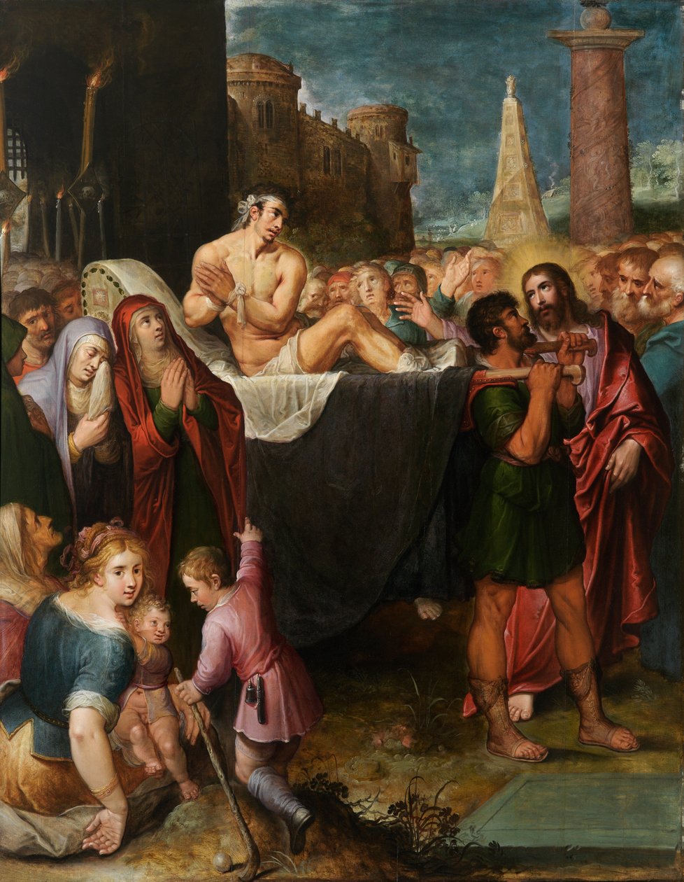 Revival of the Young Man från Nain (olja på panel) av Otto van Veen
