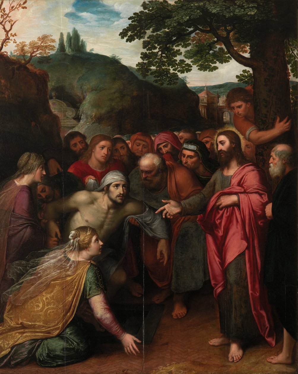 The Raising of Lazarus (olja på panel) av Otto van Veen
