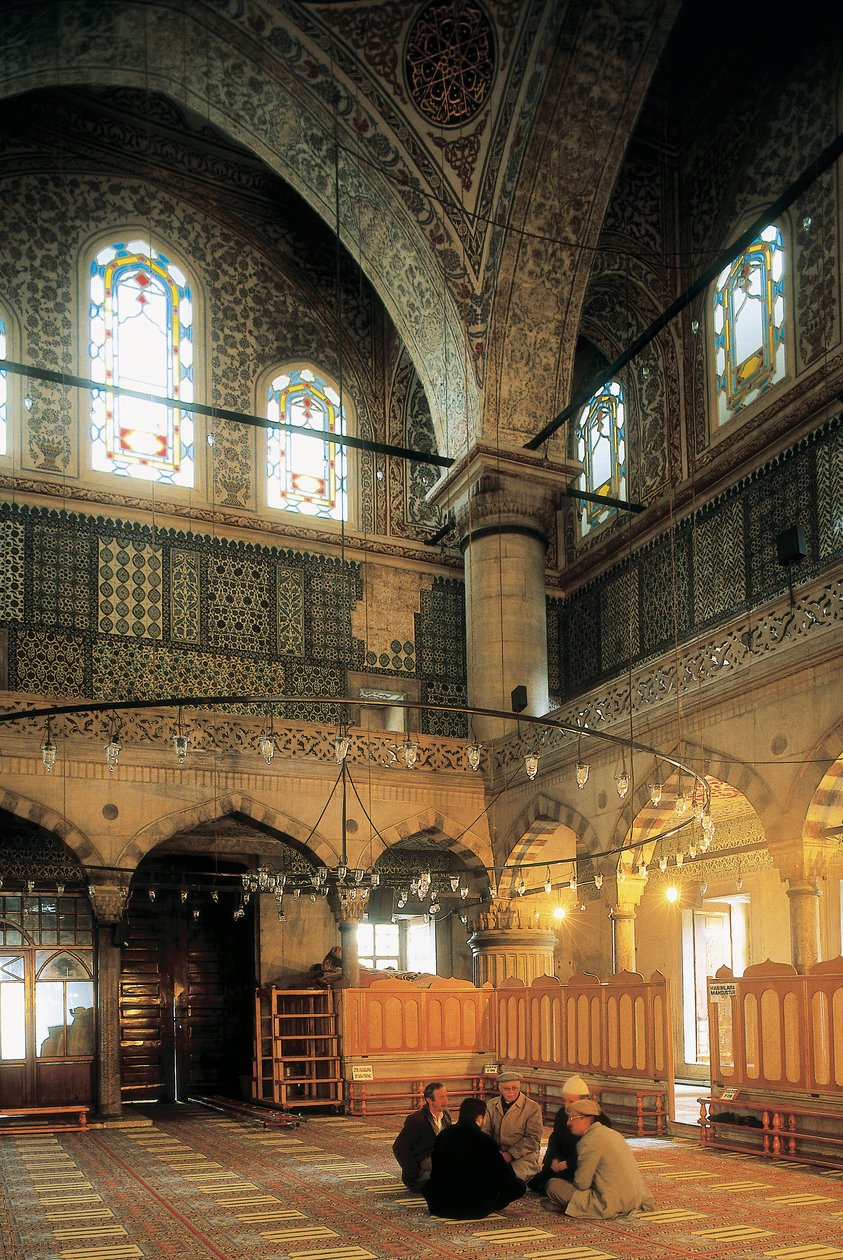 Arkitektur, ottomansk konst: Interiör av Blå moskén eller Sultanahmet Camii byggd av Mehmet Aga (1609-1616). Turkiet Istanbul. av Ottoman School