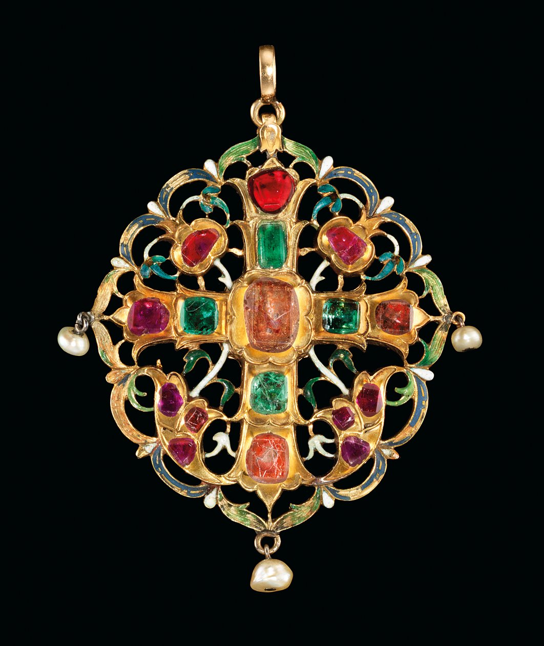 Armenisk ädelsten och emaljerad relikvie (ädelstenar, emalj & pärlor i guld) av Ottoman School