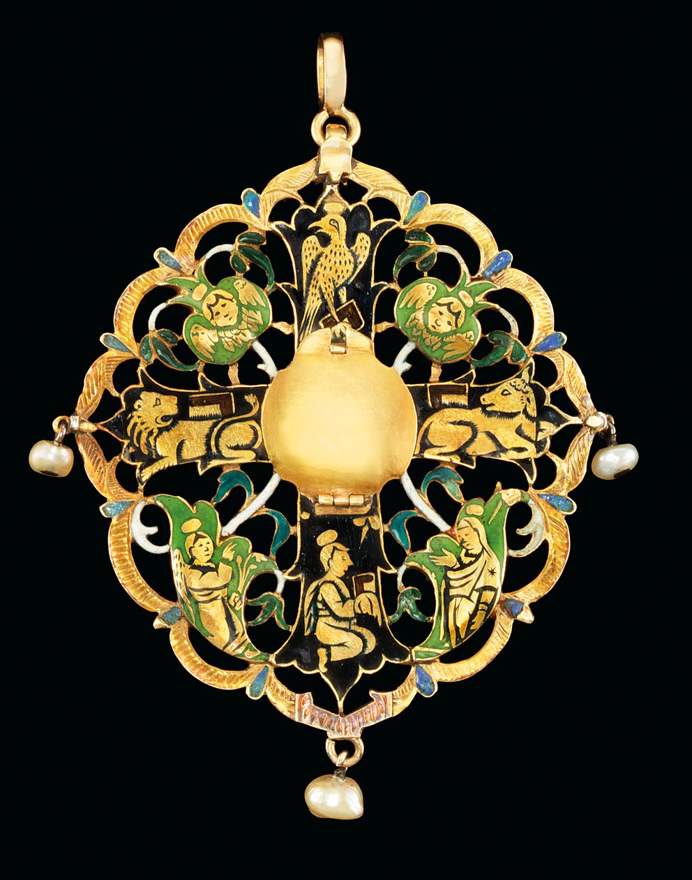 Armenisk ädelsten och emaljerad relikvie (ädelstenar, emalj & pärlor i guld) av Ottoman School