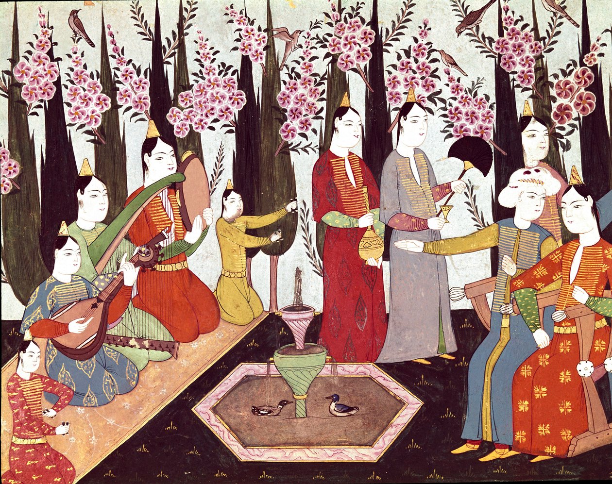Festligheter organiserade i ett miniatyrharem från albumet av Sultan Ahmed I (1590-1617) 1600-talets Istanbul, Topkapi Sarayi Museum Library av Ottoman School