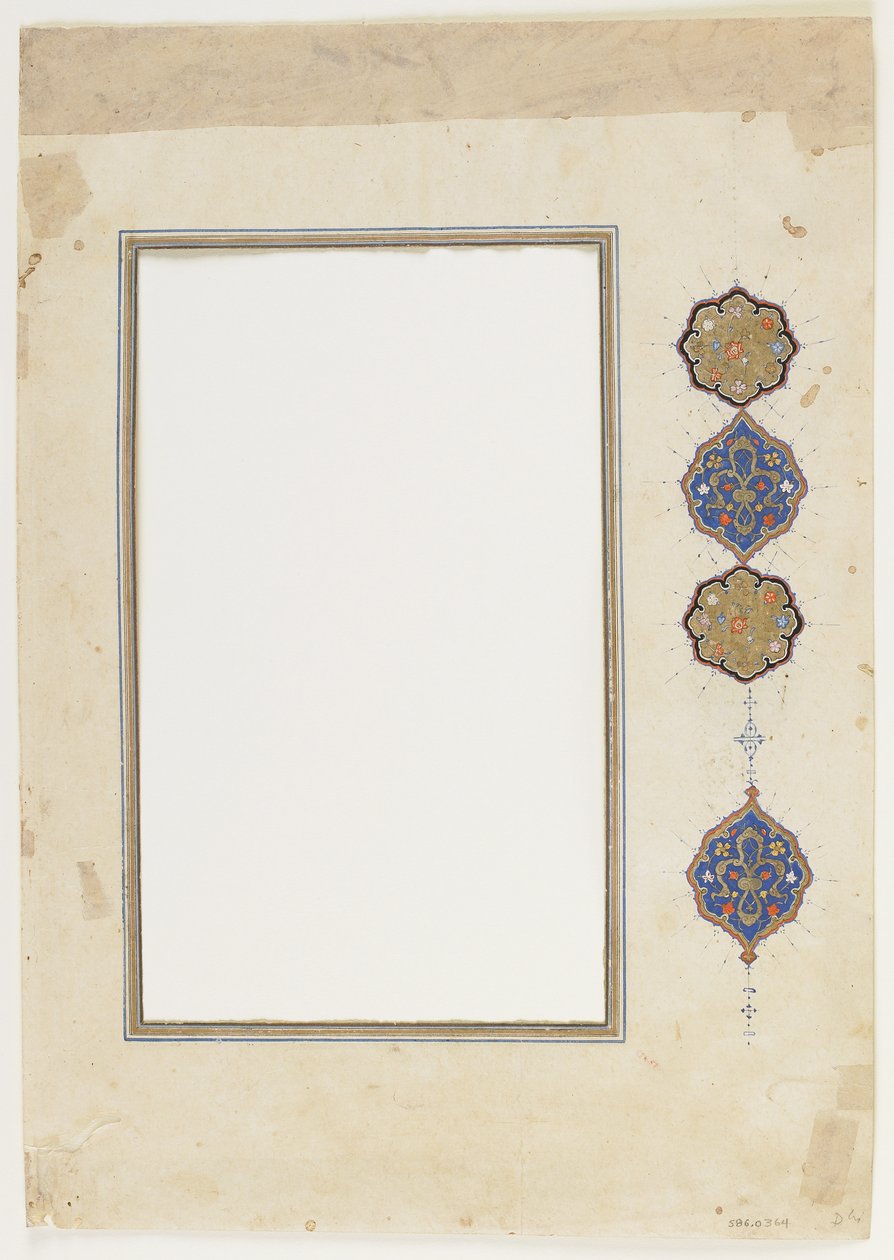 Folio från en Koran (kant), fristående manuskriptkant, 1500-talets andra hälft (bläck, ogenomskinlig akvarell och guld på papper) av Ottoman School
