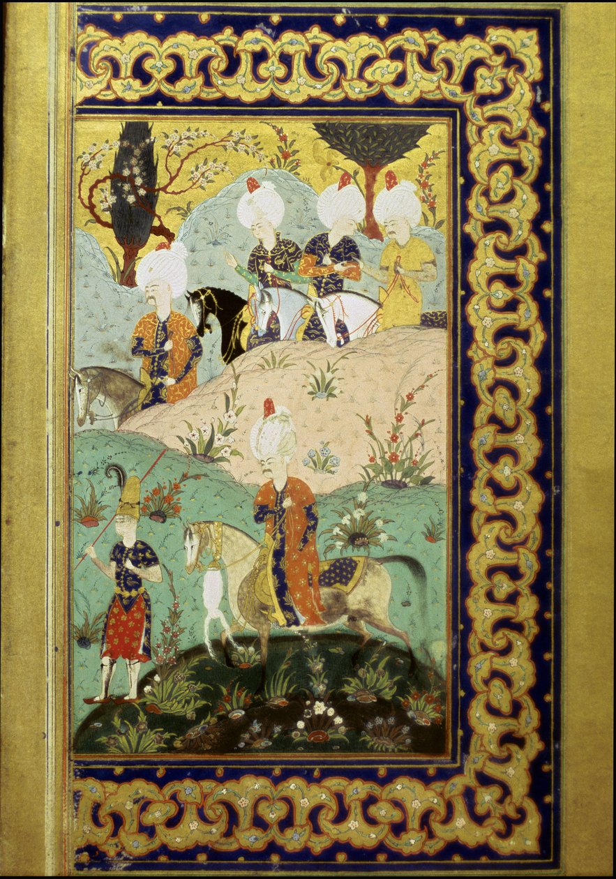 Osmanska riket: representation av Sultan Selim I kallad den fruktansvärda (1470-1520) till häst. Miniatyr från "Divan" (diktsamling) skriven av Sultan Selim I. (Ms. FY1330, fol. 27) 1500-talet. Istanbul, Universitetsbiblioteket av Ottoman School