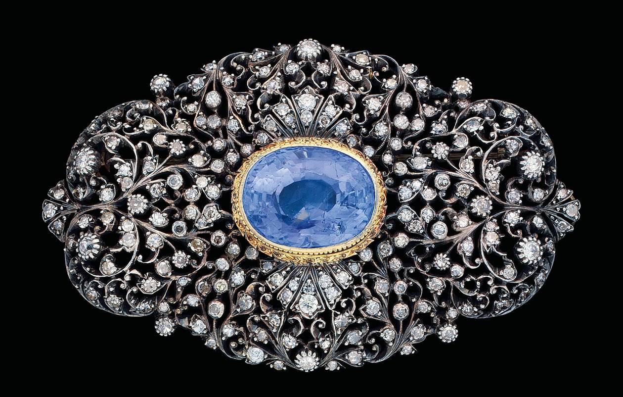 Osmansk diamant och safir infälld brosch (safir och diamanter i guld och silver) av Ottoman School