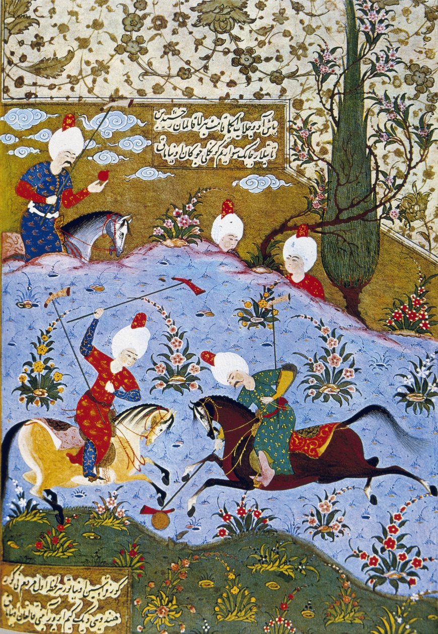 Prins som spelar polo, illustration från Divan-i Nevai, samlade dikter av Ali Sir Nevai av Ottoman School