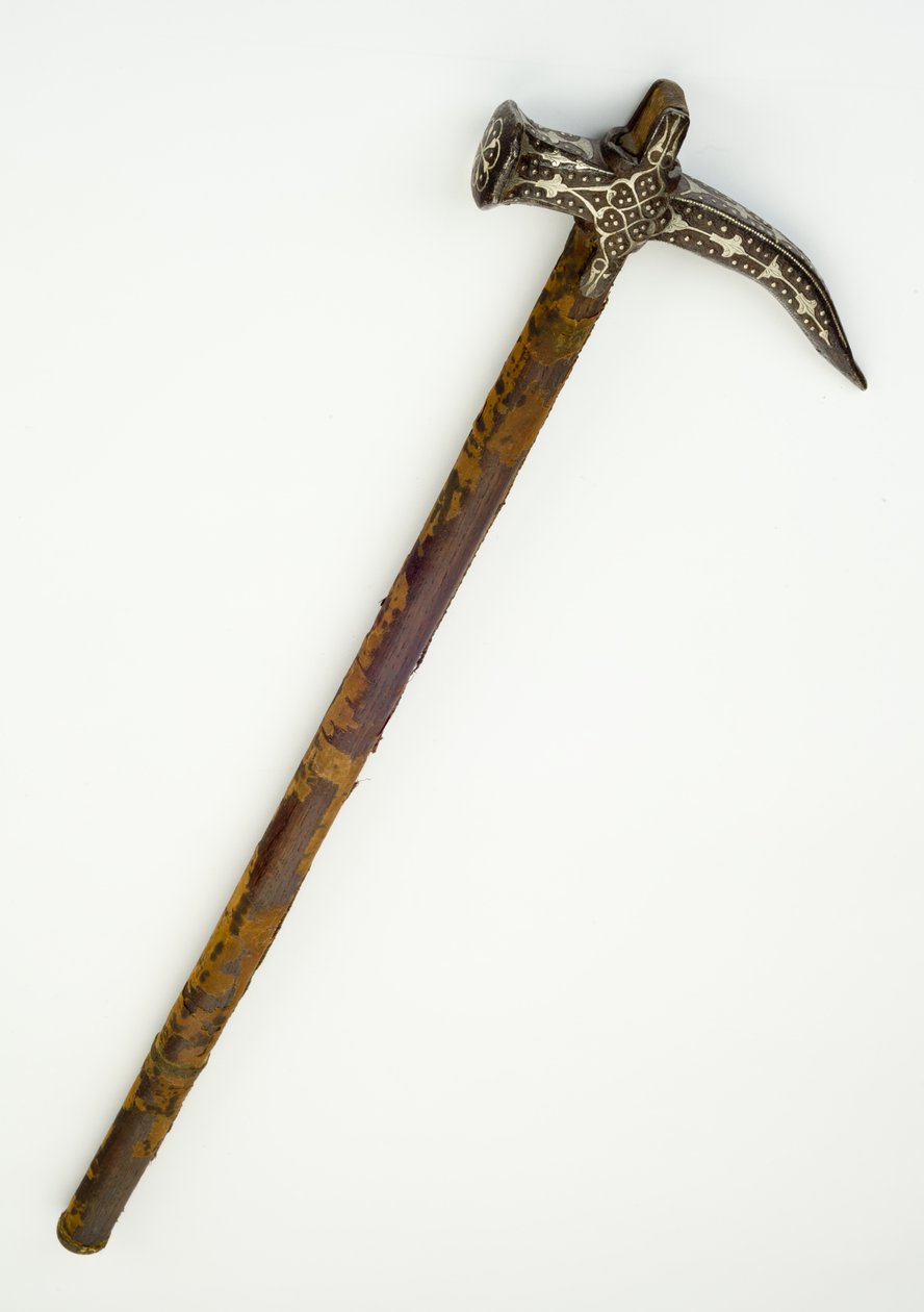 War Hammer, c.1680 (järn & trä med silvertråd & textilier) av Ottoman School