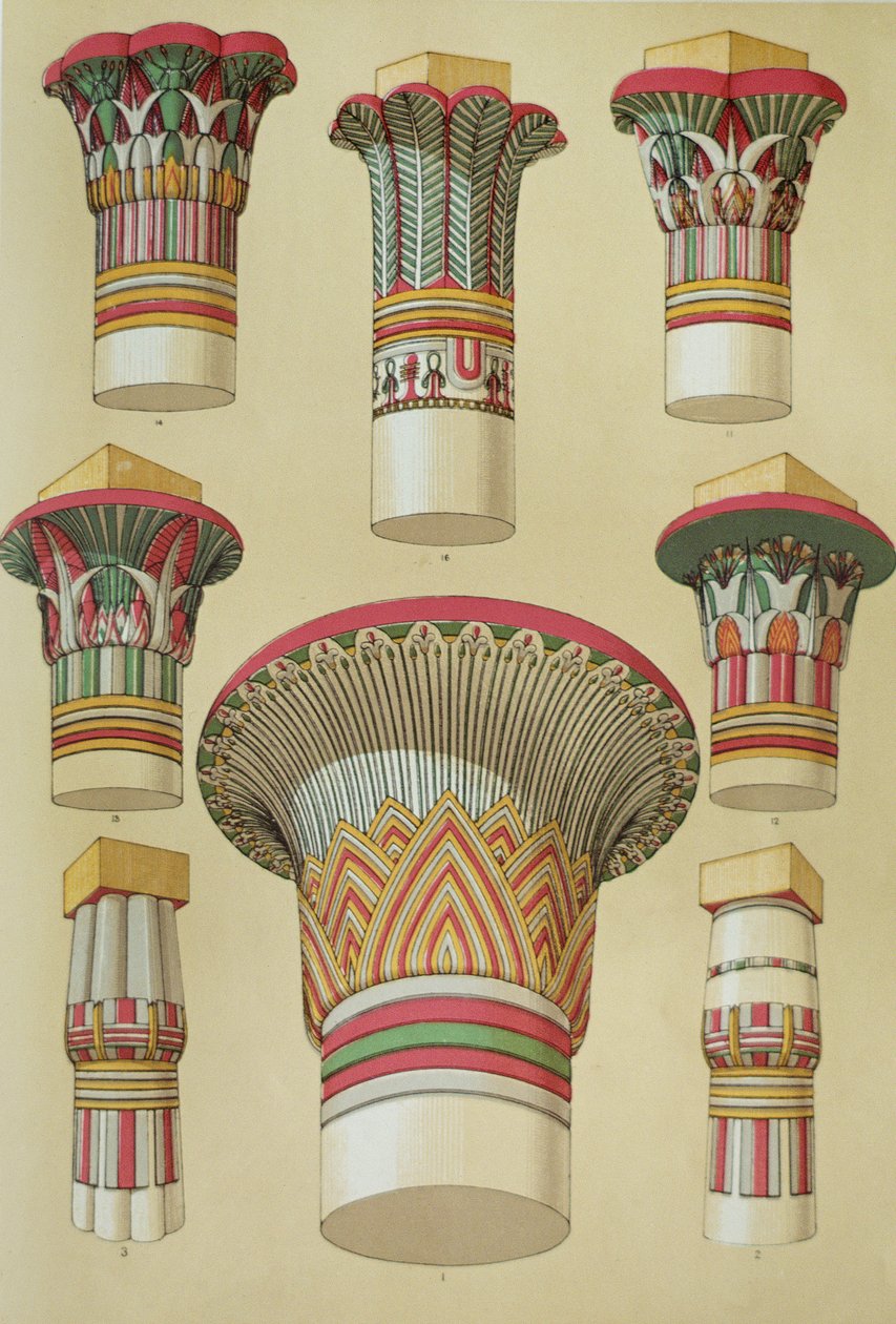 Egyptiska huvudstäder från "Grammar of Ornament", 1868 av Owen Jones