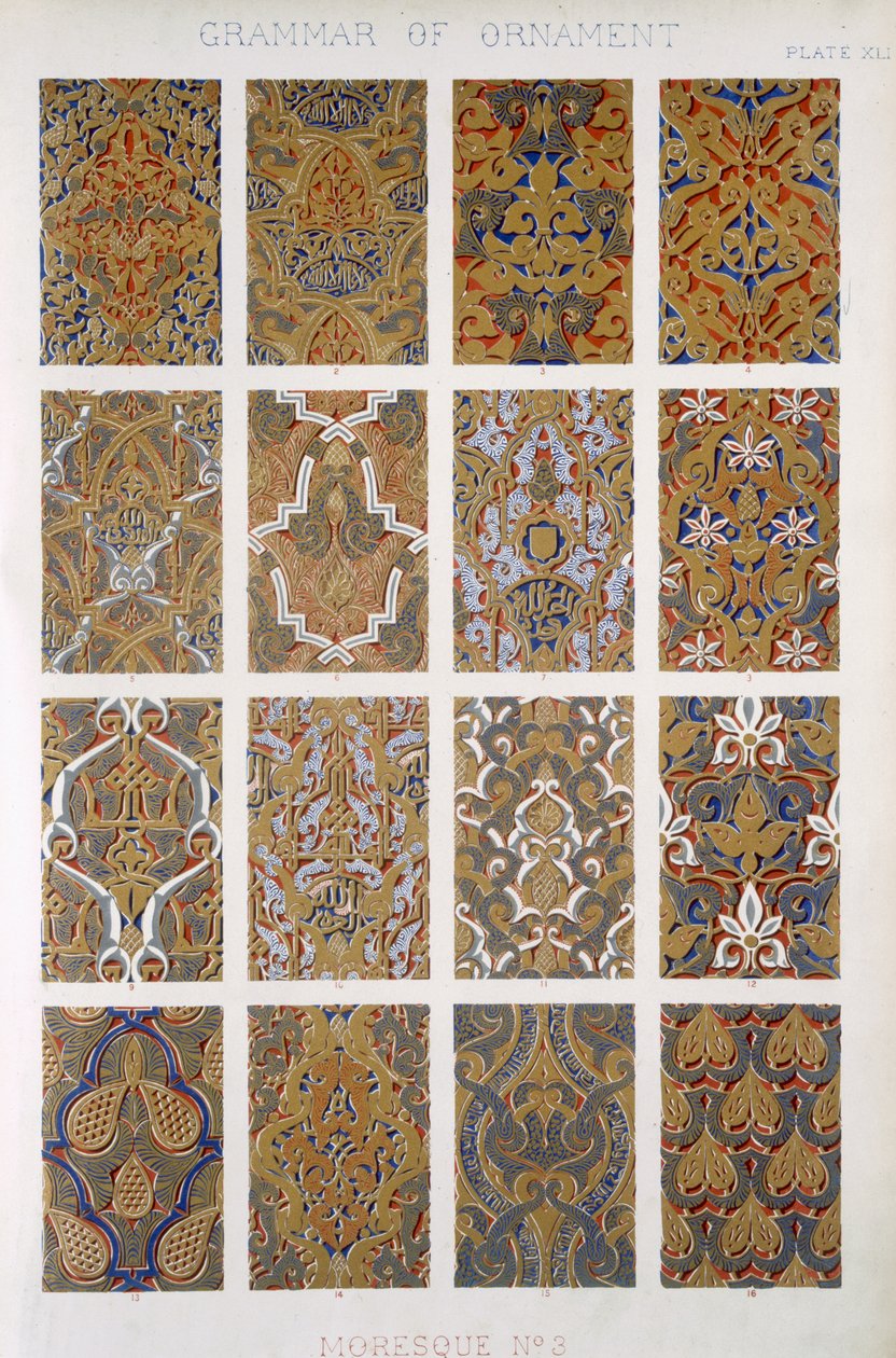 Moresque nr 3, platta XLI, från "The Grammar of Ornament" av Owen Jones (1809-68) av Owen Jones