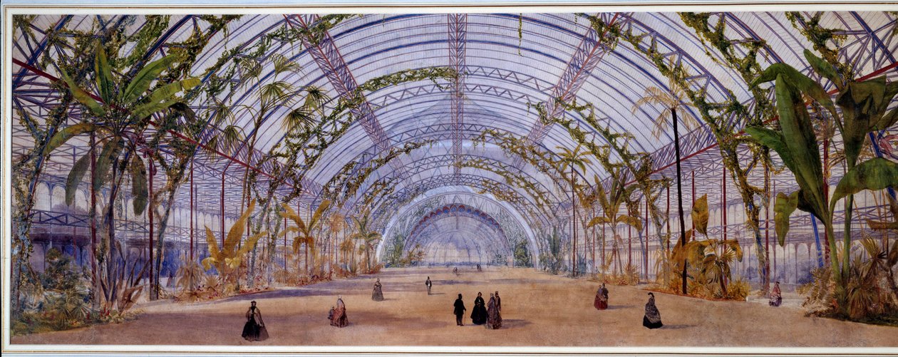 Arkitektur: projekt för inredningen av ett kristallpalats som ska byggas i Saint Cloud nära Paris. Akvarell på penna, färgpennor av Owen Jones (1809-1874) 1862 Dim. 0,45 x 1,20 m Paris, musee d