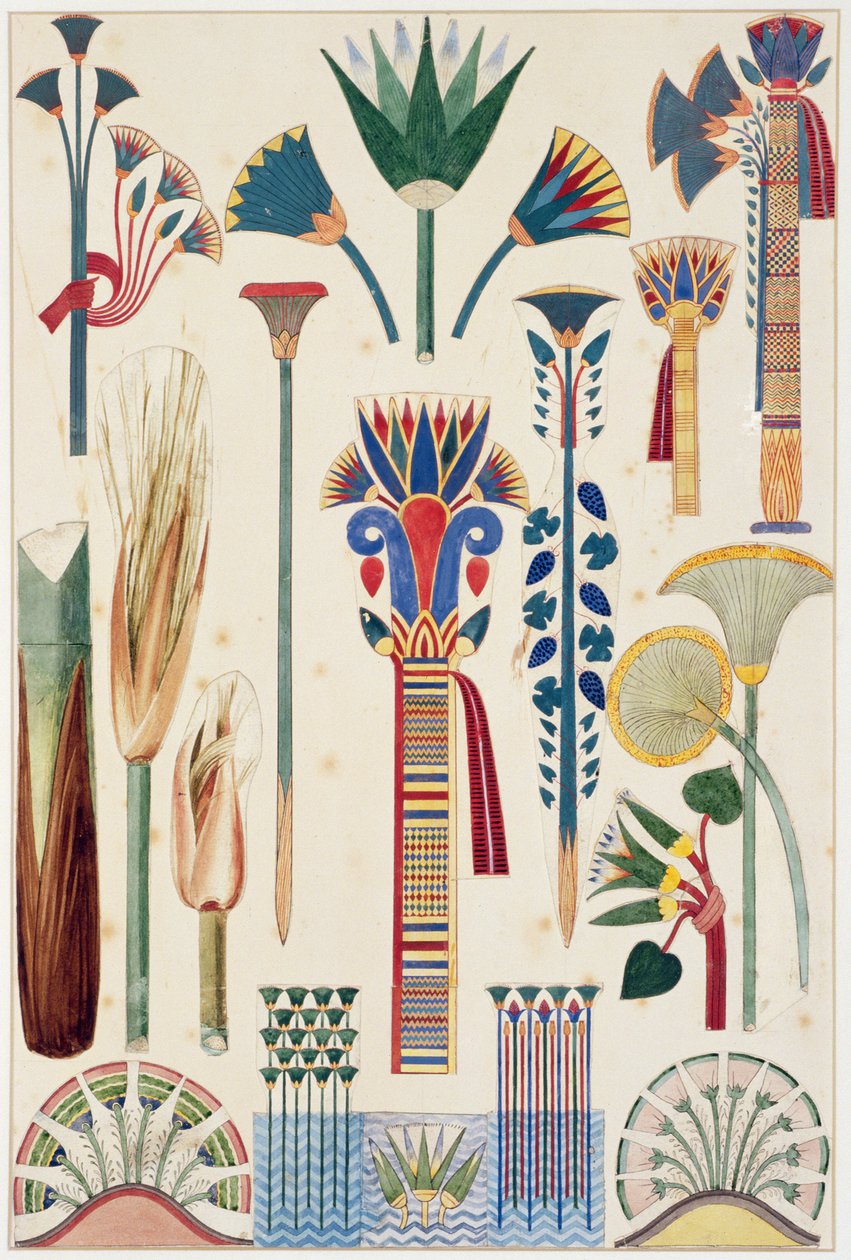 Egyptisk prydnad, originalillustration från `The Grammar of Ornament`, 1856 (penna och wc) av Owen Jones