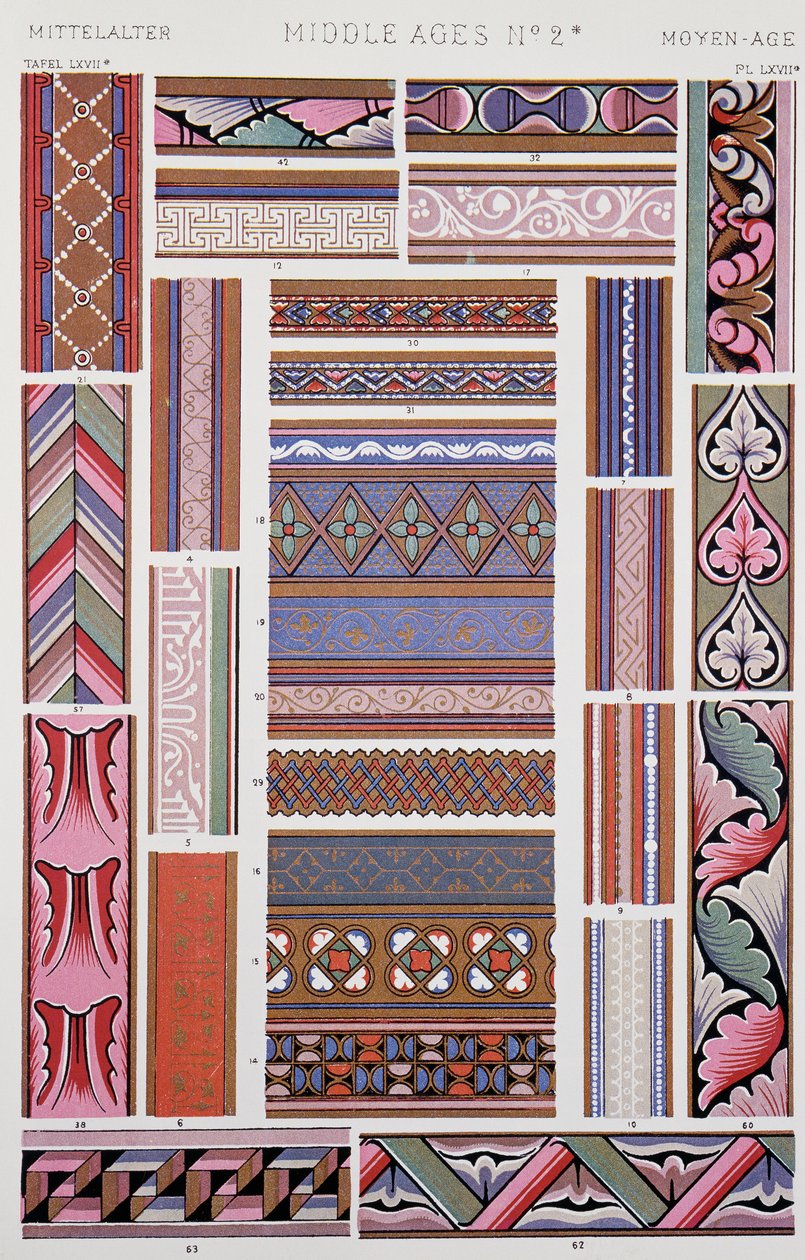 Dekoration i medeltida stil, tavla LXVII från Grammar of Ornament, av Owen Jones (1809-1874), London av Owen Jones