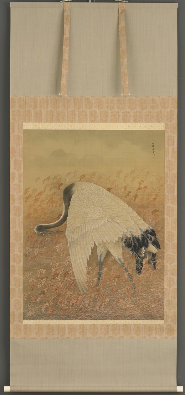En trana, Meiji-eran, sent 1800-tal (bläck & färg på siden) av Ozawa Nankoku
