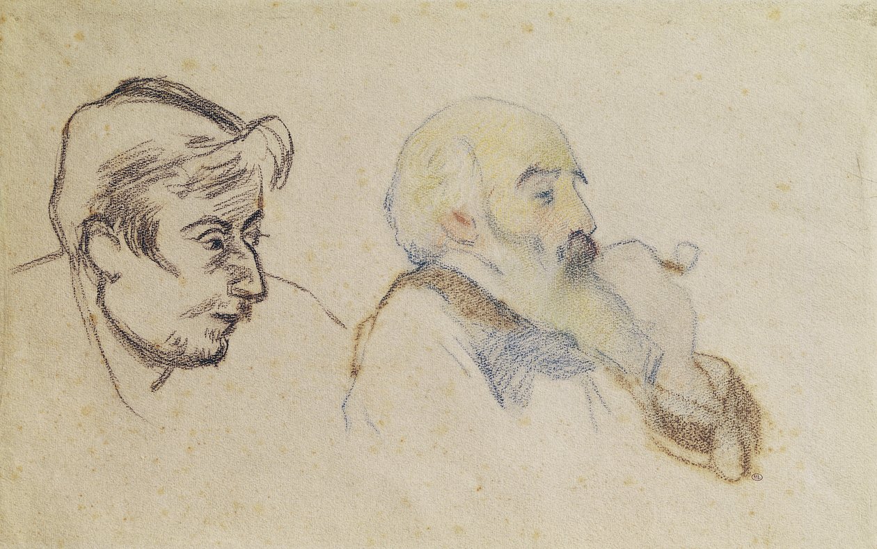 Porträtt av Pissarro av Gauguin och Porträtt av Gauguin av Pissarro (färgad krita) av P. and Pissarro, C. Gauguin