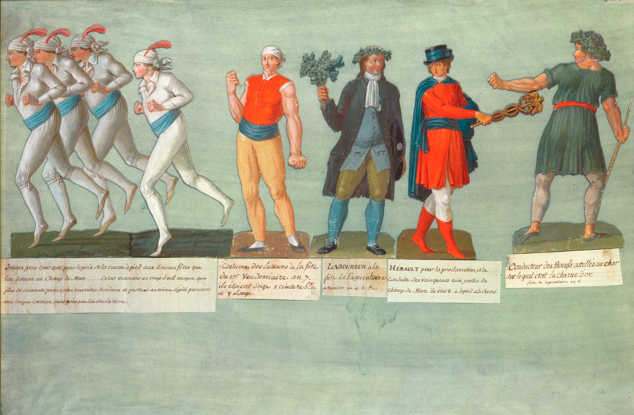Idrottare och deltagare i festivaler under den franska revolutionsperioden (gouache) av P. A. and J.B. Lesueur