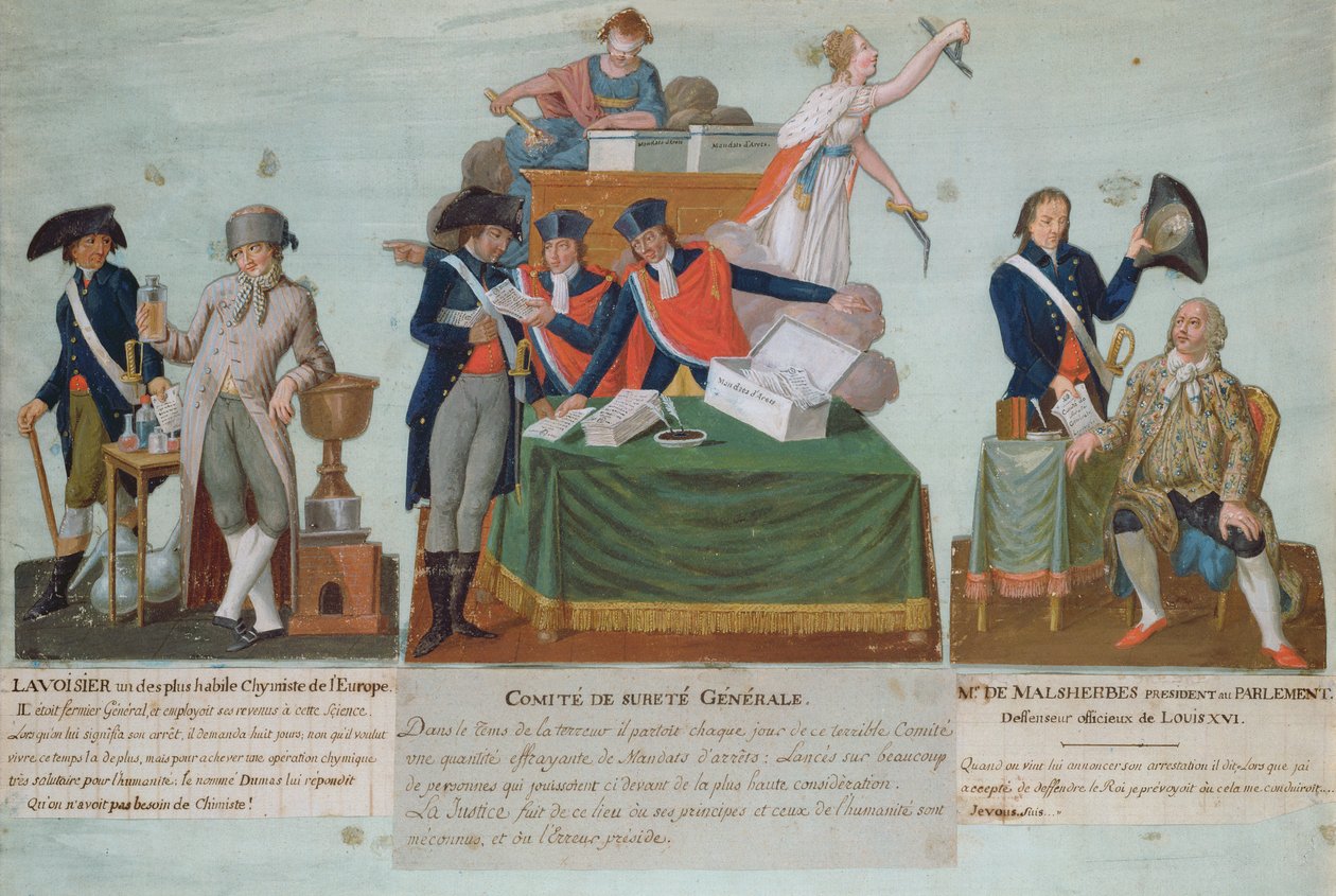 Lavoisier, Comite de Surete Generale och Malesherbes, 1700-talet (gouache) av P. A. and J.B. Lesueur