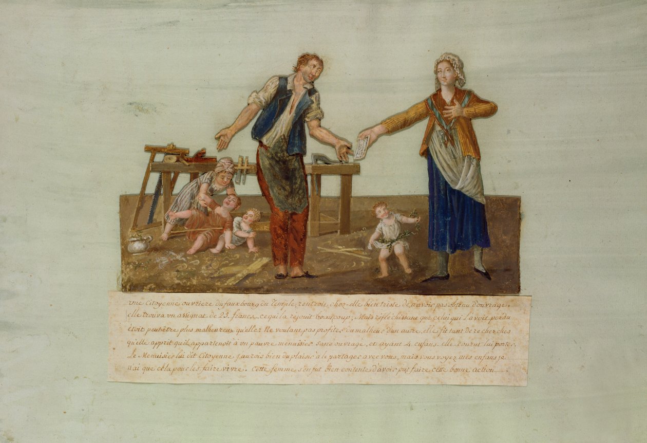 Ärligheten hos en kvinnlig medborgare i tempeldistriktet i Paris (gouache) av P. A. and J.B. Lesueur