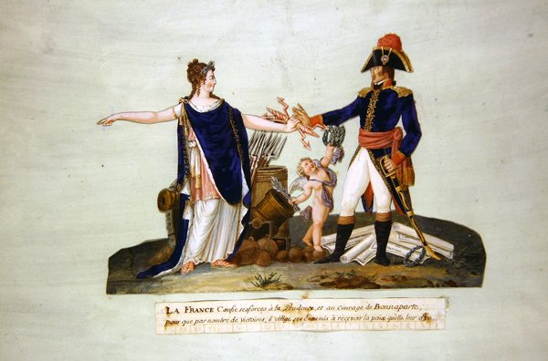 Frankrike anförtror sina styrkor åt Prudence och till Bonapartes mod. c.1800 (gouache) av P. A. and J.B. Lesueur