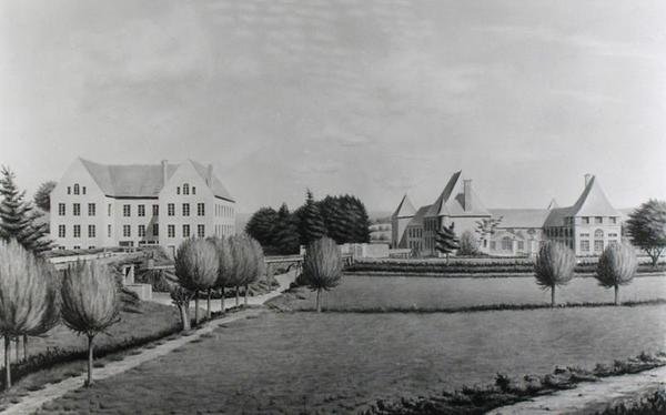 View of the Two Mills of Angecourt, grundad 1812 av baron Neuflize (wc på papper) av P. Dujardin