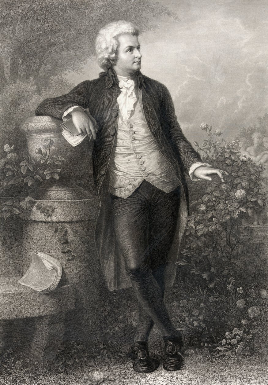 Wolfgang Amadeus Mozart, graverad av Paul Barfus (1823-95) av P. Schworer