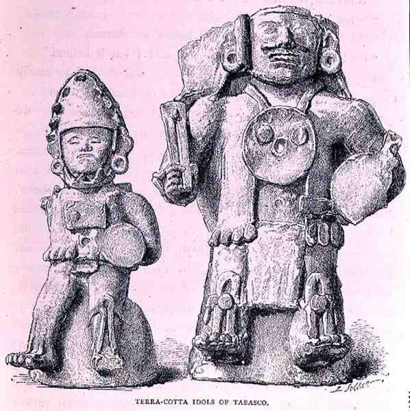 Terracotta Idols of Tabasco, från The Ancient Cities of New Mexico, av Claude-Joseph-Desire Charnay, pub. 1887 av P. after Sellier