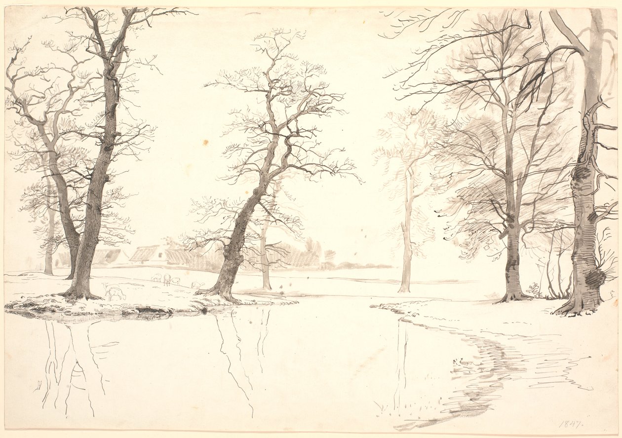 Bäcken genom Breelde-skogen nära Usserød. av P.C. Skovgaard