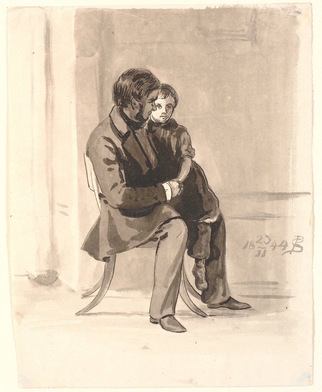 Johan Thomas Lundbye med Olympia Freund i knät. av P.C. Skovgaard