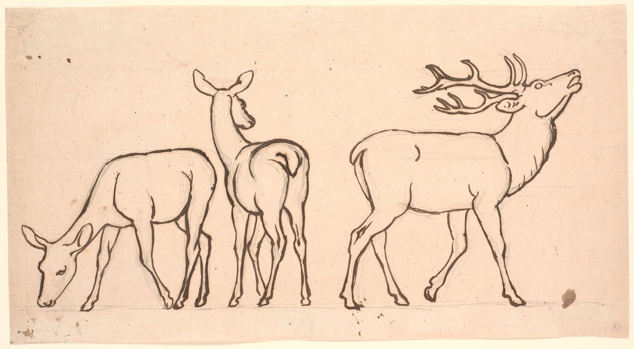 Kronhjort och två hundar av P.C. Skovgaard