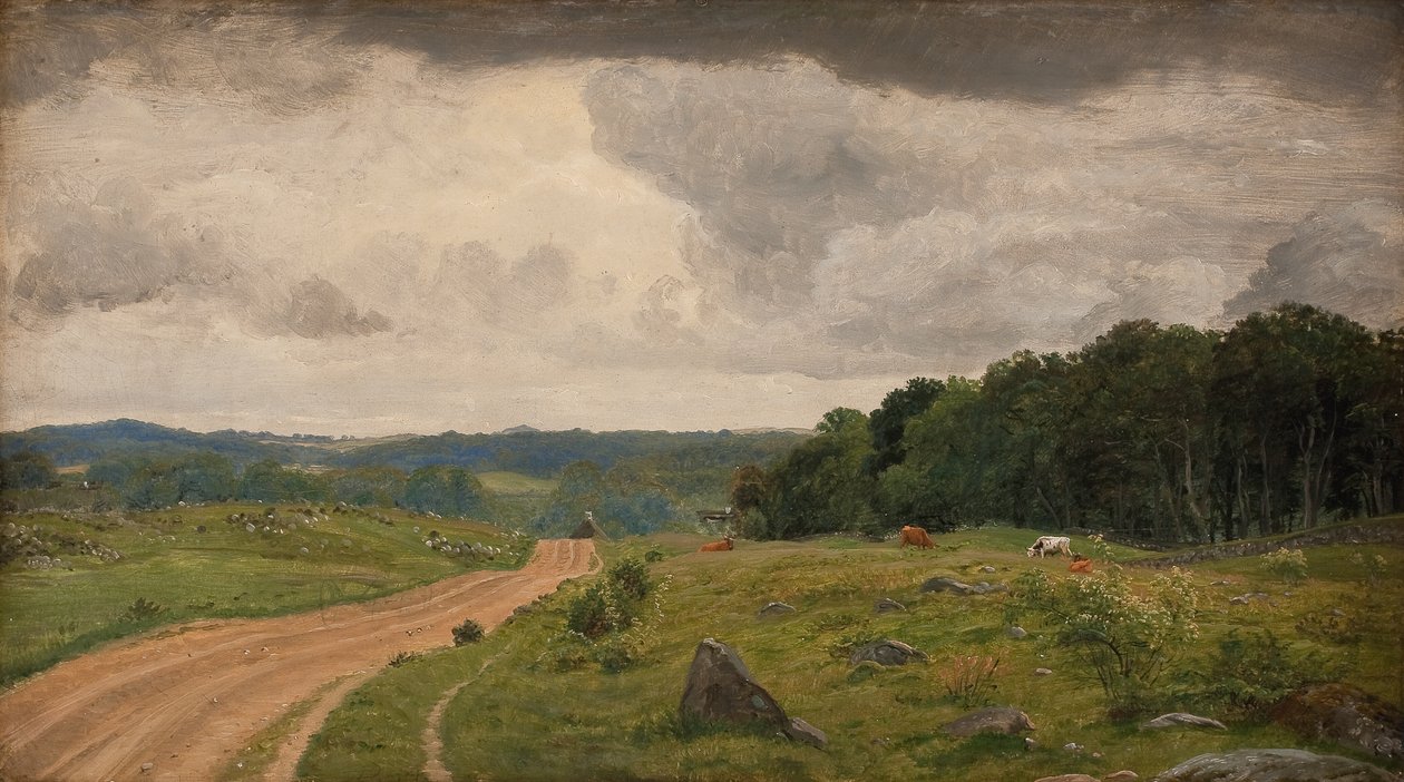 Landskap vid Kongens Møller, Själland. Eftermiddagsljus av P.C. Skovgaard