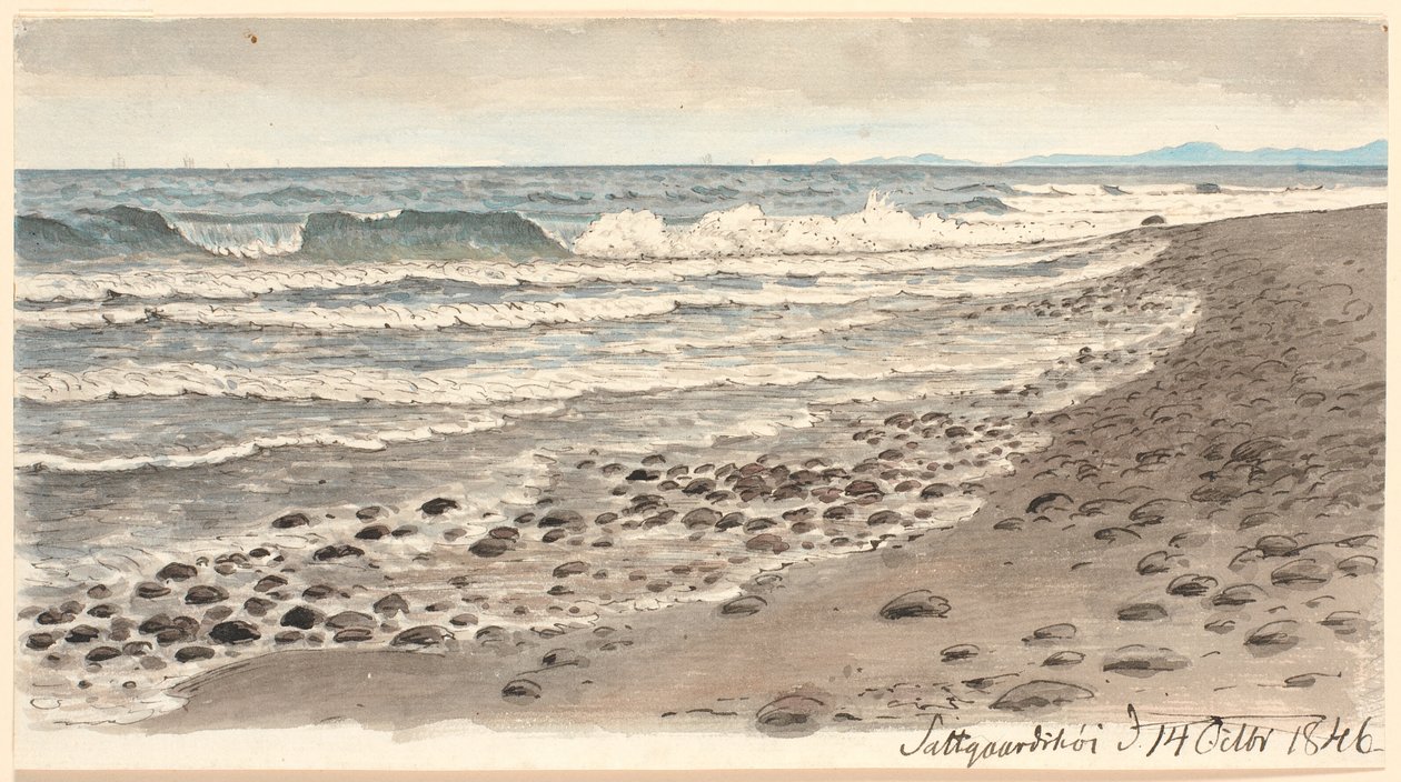 Strand med utsikt över Kattegatt mot Kullen. av P.C. Skovgaard