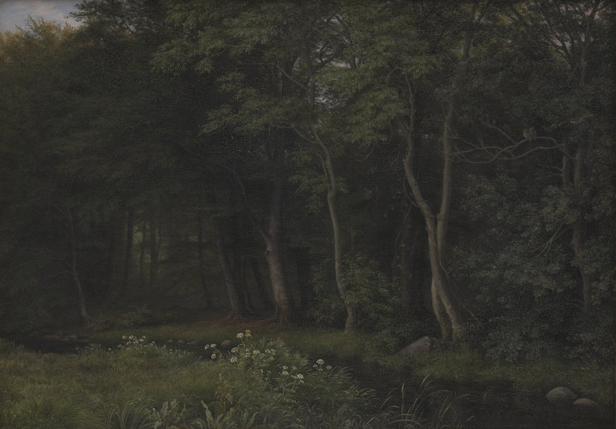 Skymningsmiljö i en skog nära Iselingen Manor, Zeeland av P.C. Skovgaard