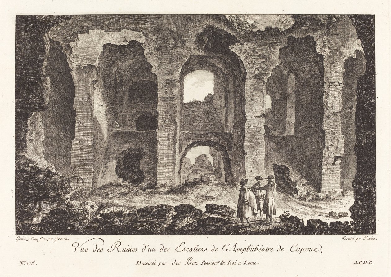 Utsikt över ruinerna från en av Capuas amfiteaters trappa av P.F. Germain after Louis Jean Desprez