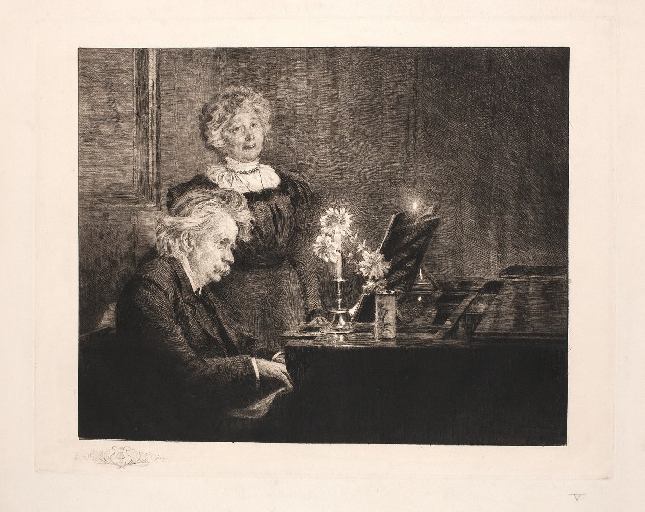 Edvard och Nina Grieg vid pianot av Peder Severin Krøyer