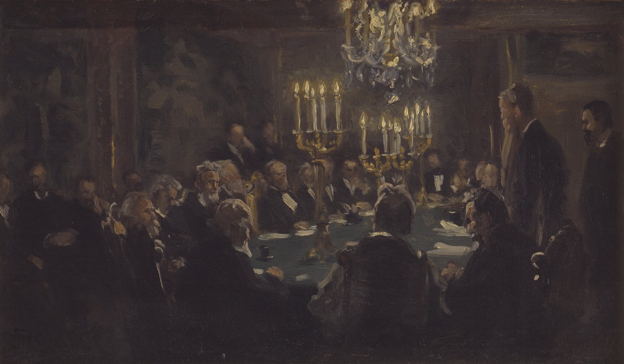Kompositionsskiss till "Ett möte i Vetenskapssamfundet" i Vetenskapssamfundet av Peder Severin Krøyer