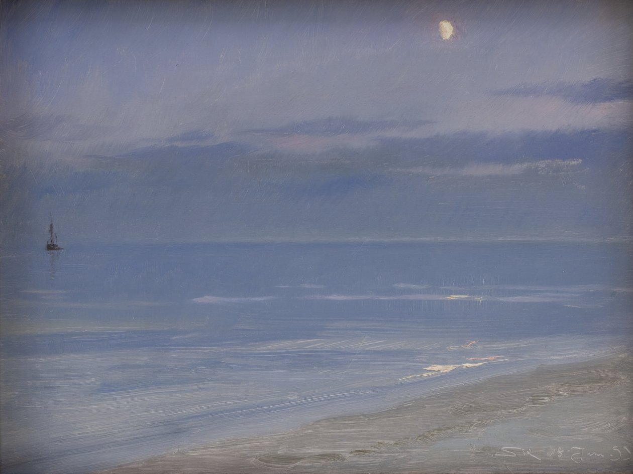 Skagen Beach i månsken av Peder Severin Krøyer