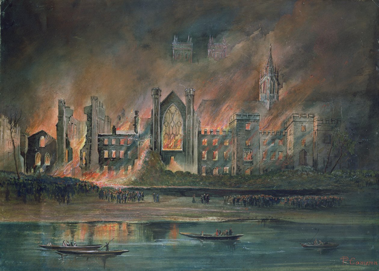 Brand i parlamentets hus, 16 oktober 1834 (gouache) av P.T. Cameron