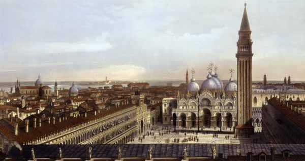 Markusplatsen, Venedig, graverad av F. Citterio (färgstick) (detalj av 130084) av P. (after) Majocchi