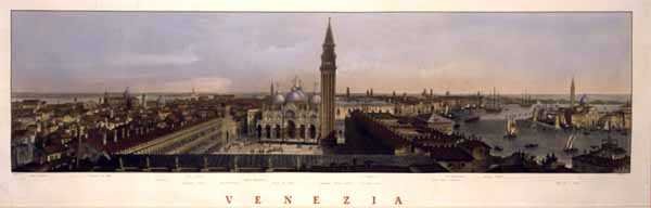 Vy över Markusplatsen, Venedig, graverad av F. Citerrio (färgad gravyr) av P. (after) Majocchi