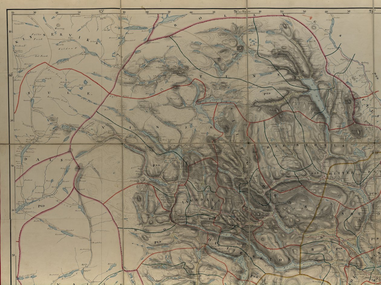 Karta från Nationalbibliotekets kartsamling. Kartan publiceras i Hand Sign (efter 1846) och visar Telemark av P. A. Munch