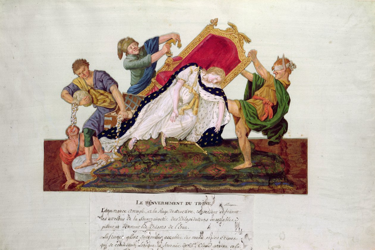 Allegori om tronens vältning i Frankrike under den franska revolutionen (gouache) av P. A. and J.B. Lesueur