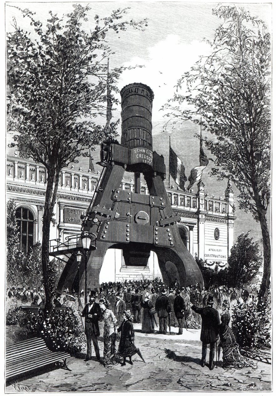 Universell utställning i Paris 1878: Le Creusot Power-hammaren i Champs-de-Mars, 1878 av P. Ferat