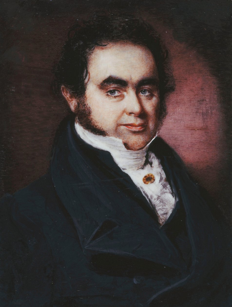 Porträtt av sjöfararen, James Wendell (1787-1834), bystlängd, i en blå kappa och vit stock av P. G. Dodd