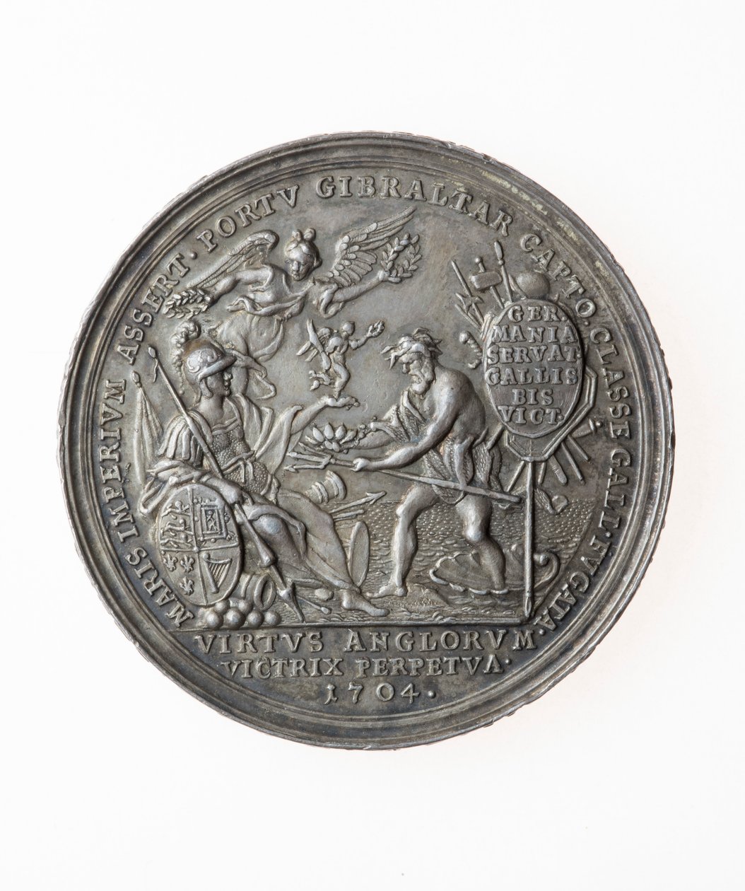 Medalj till minne av brittiska segrar, 1704 (silver) av P. H. Muller