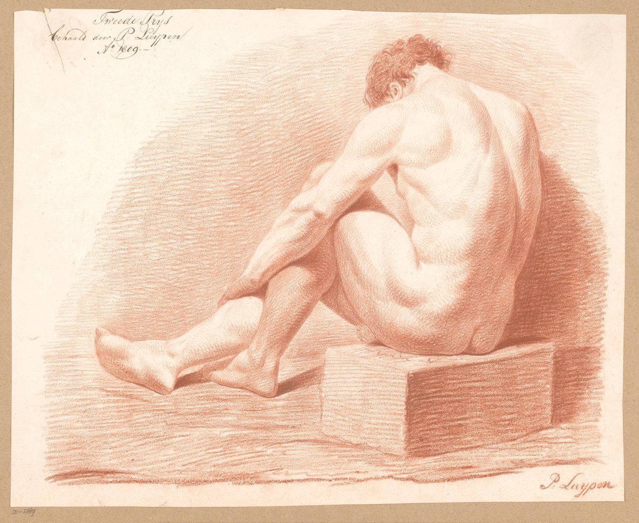 Sittande man naken, sedd bakifrån (2:a pris 1809) av P. Luypen