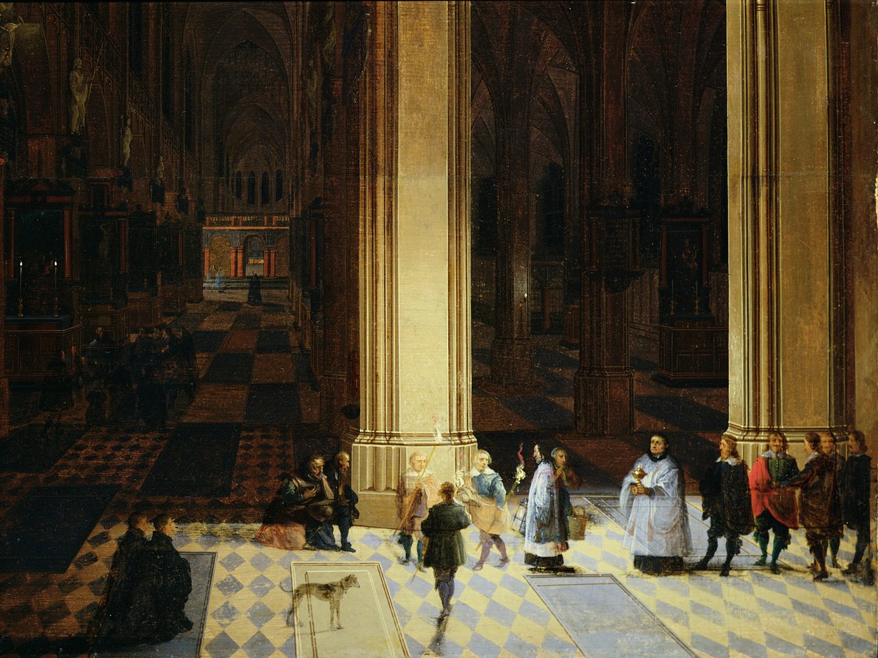 Interiör från Antwerpens katedral på natten, mitten av 1600-talet (olja på pannå) av P. the Elder & P. the Younger (1620 75) Neeffs