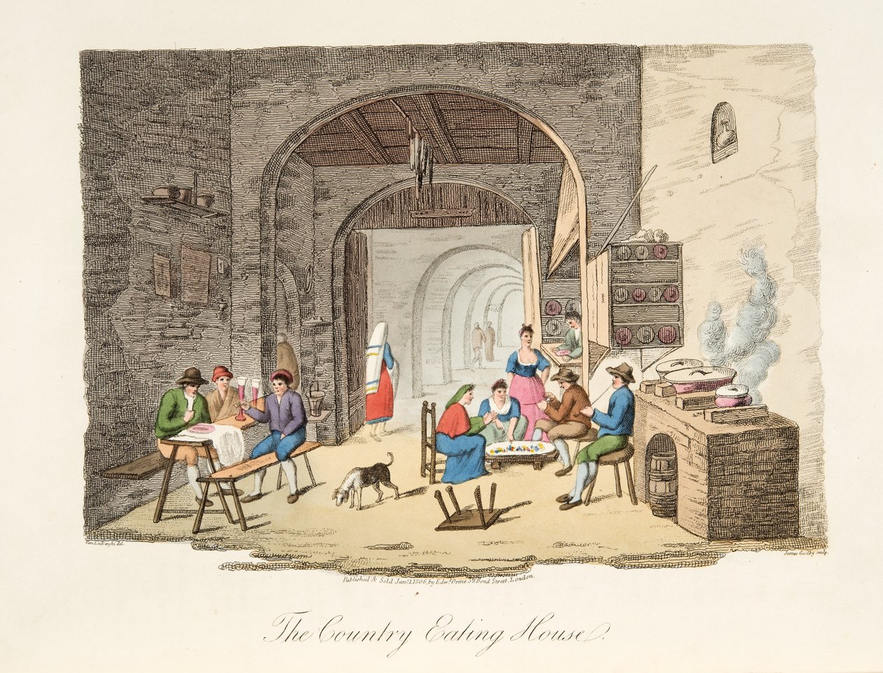 The Country Eating House, från Italian Scenery, som representerar seder, seder och nöjen i de olika staterna i Italien, pub. 1806 (handfärgad gravyr) av P. van (after) Lerberghi